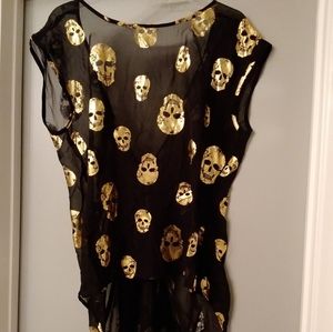 Hot Topic High Low Gold Skull Top